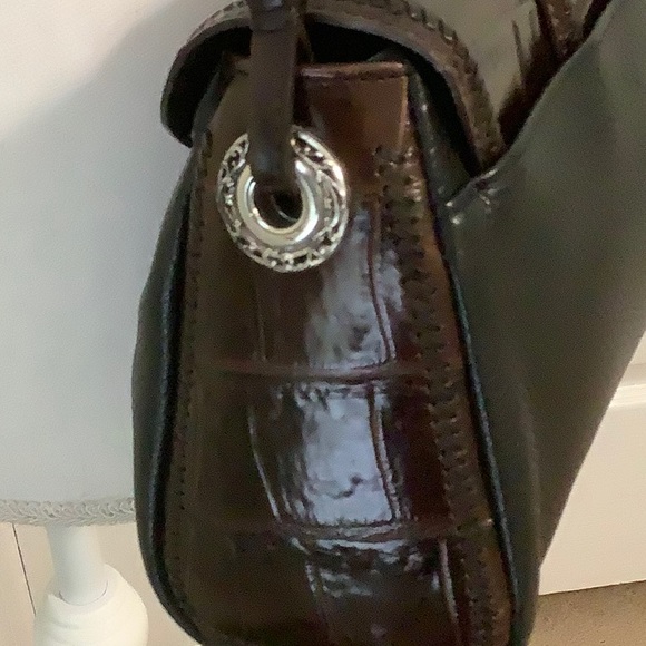 BRIGHTON small black shoulder bag brown croc trim - Picture 4 of 12